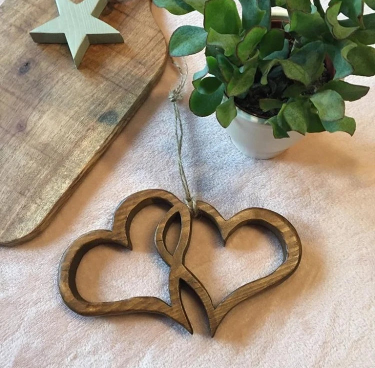 Two Wooden Hearts Entwined