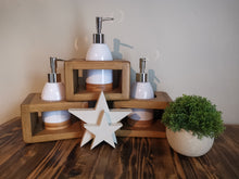 Load image into Gallery viewer, White Soap Dispenser in wooden holder
