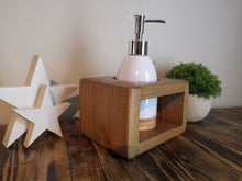 Load image into Gallery viewer, White Soap Dispenser in wooden holder
