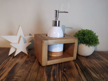 Load image into Gallery viewer, White Soap Dispenser in wooden holder
