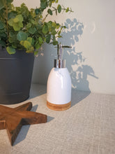 Load image into Gallery viewer, Soap Dispenser and wooden holder
