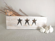 Load image into Gallery viewer, Wooden Storage Crate, country decor plant display , Rustic White Stars
