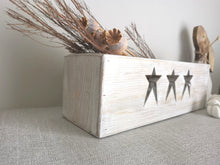 Load image into Gallery viewer, Wooden Storage Crate, country decor plant display , Rustic White Stars
