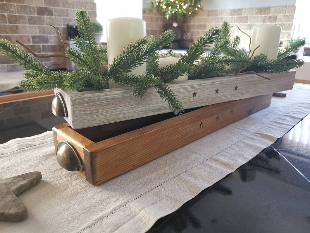 Low Wooden tray , table centerpiece