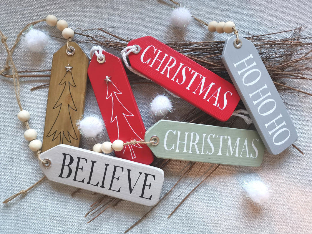 Slim Wooden Christmas Hanging Tags