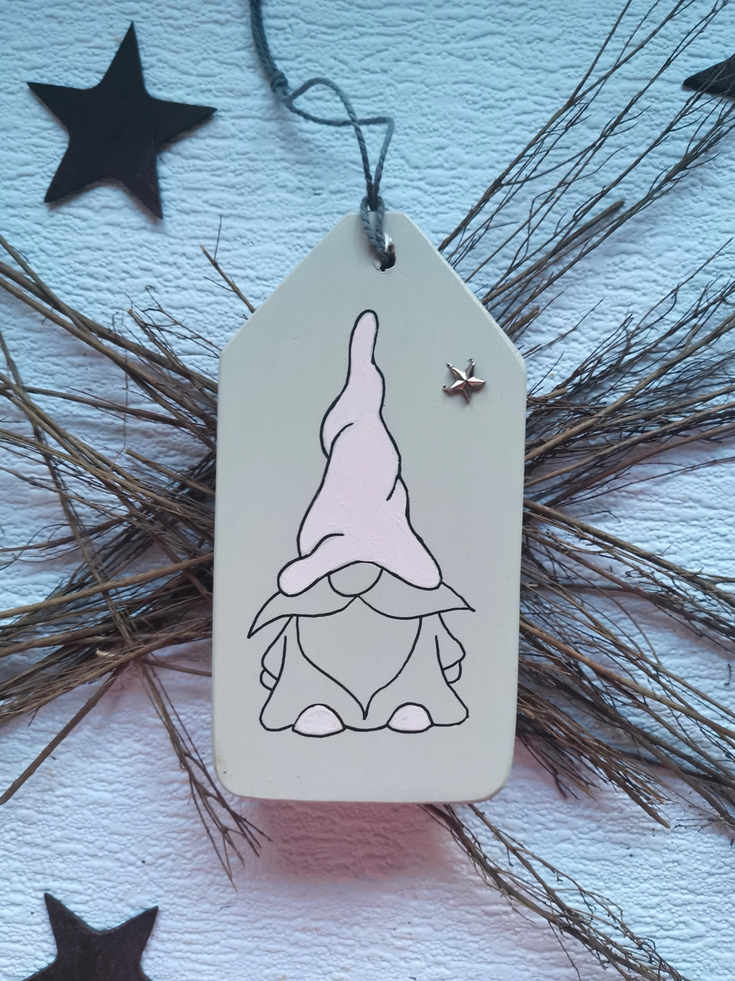 Large Wooden Tag with Christmas Gnome