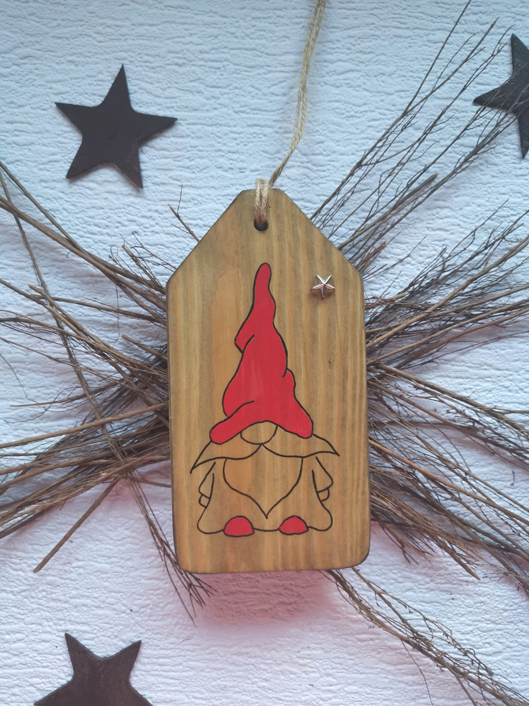 Large Wooden Tag with Christmas Gnome