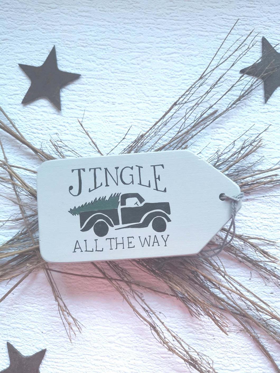 Large Wooden Hanging Tag - Jingle all the way
