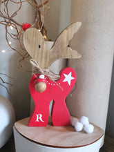 Load image into Gallery viewer, Reindeer Christmas Decoration, wooden Christmas gift, Rudolph Rustic Christmas decor,Hygge home,
