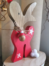 Load image into Gallery viewer, Reindeer Christmas Decoration, wooden Christmas gift, Rudolph Rustic Christmas decor,Hygge home,

