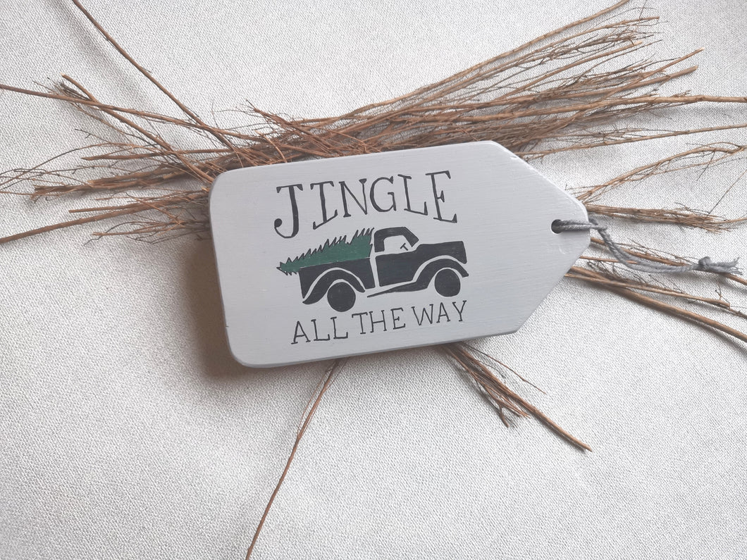 Large Grey Wooden Christmas Tag