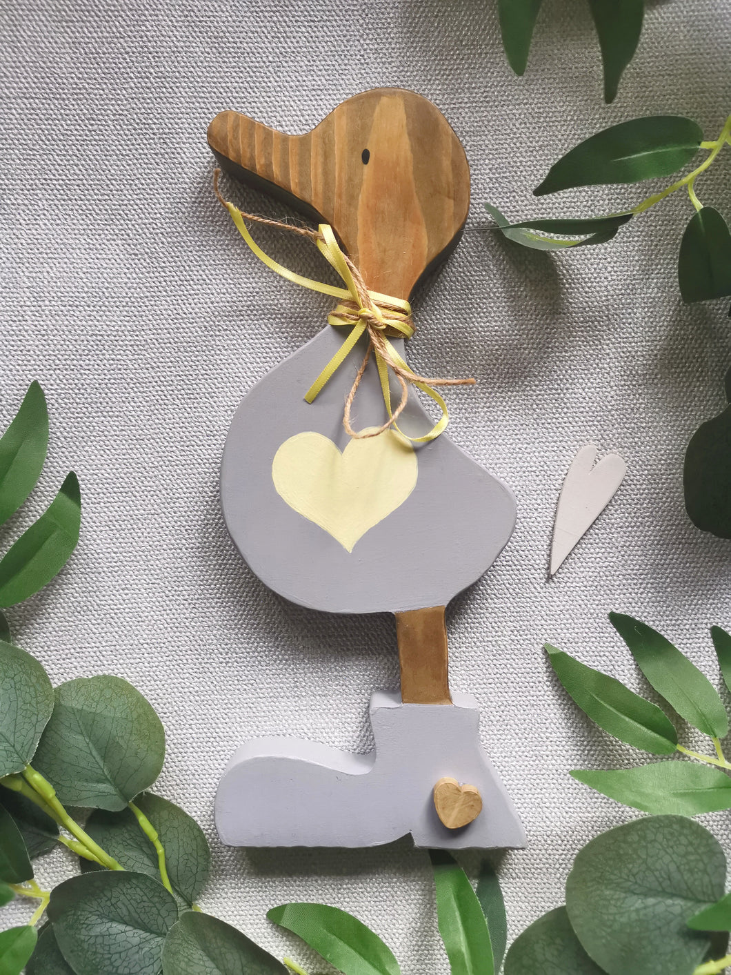 Wooden Duck with Boots love heart - gift home decor accessory
