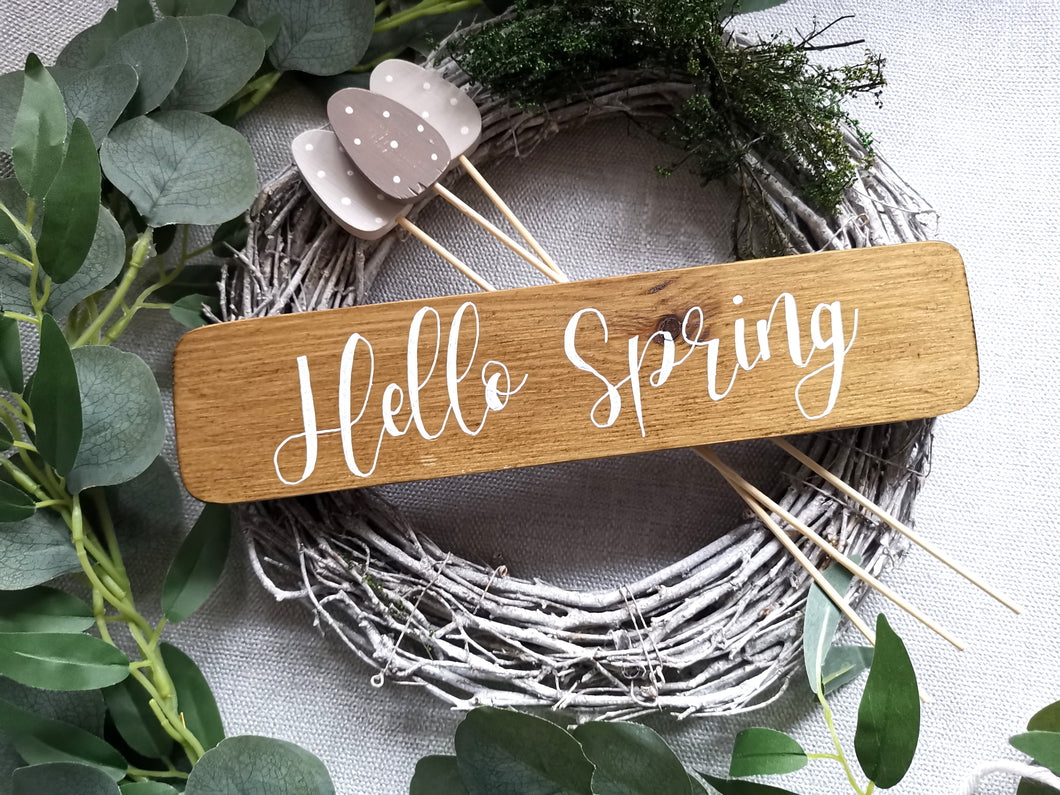 Wooden Freestanding Spring Sign - Hello Spring