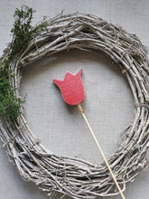 Load image into Gallery viewer, Bunch of 5 Wooden Tulips with personalised gift wrap
