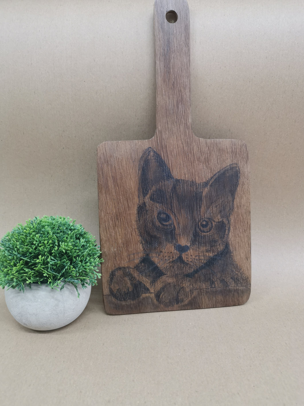 Wooden Board with Cat Sketch