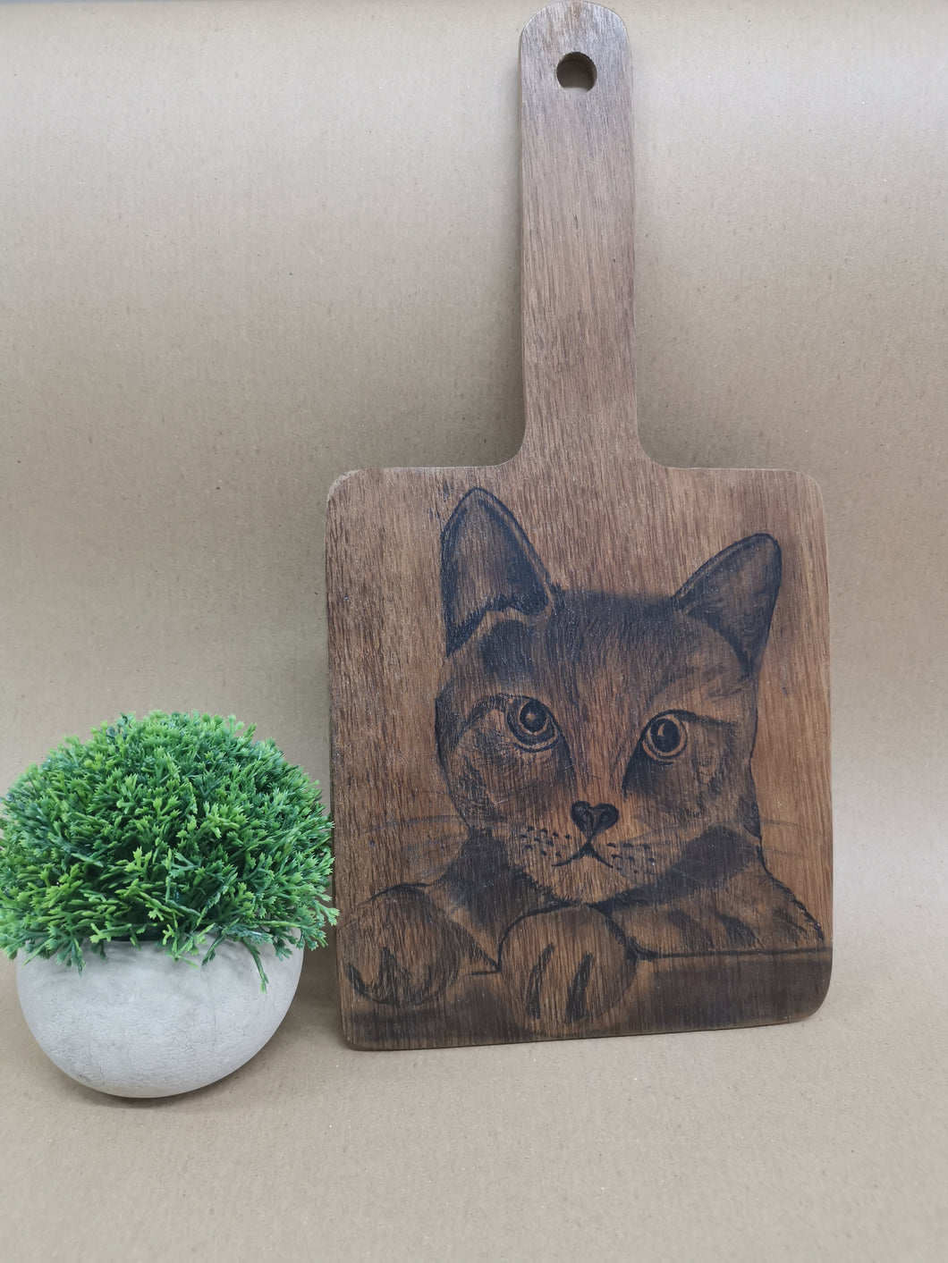 Wooden Board with Cat Sketch