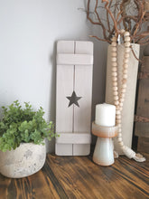 Load image into Gallery viewer, Decorative Wooden Shutter style panel, rustic home decor, star decor, heart decor, handmade wooden panels,
