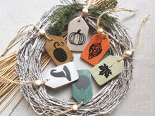 Load image into Gallery viewer, Small Wooden Autumn Tags - Black detailing
