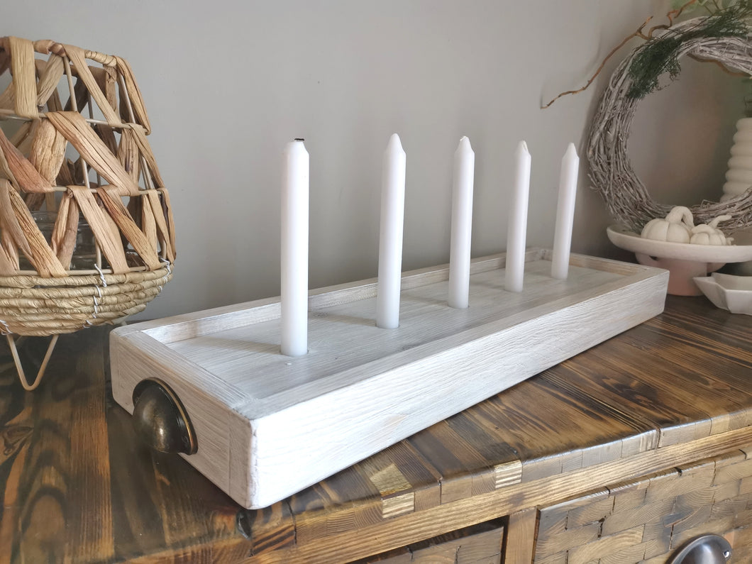 Low Wide Wooden Styling Tray with candle insert, Table centerpiece, candle display