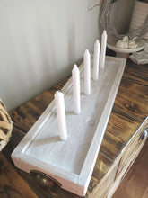 Load image into Gallery viewer, Low Wide Wooden Styling Tray with candle insert, Table centerpiece, candle display
