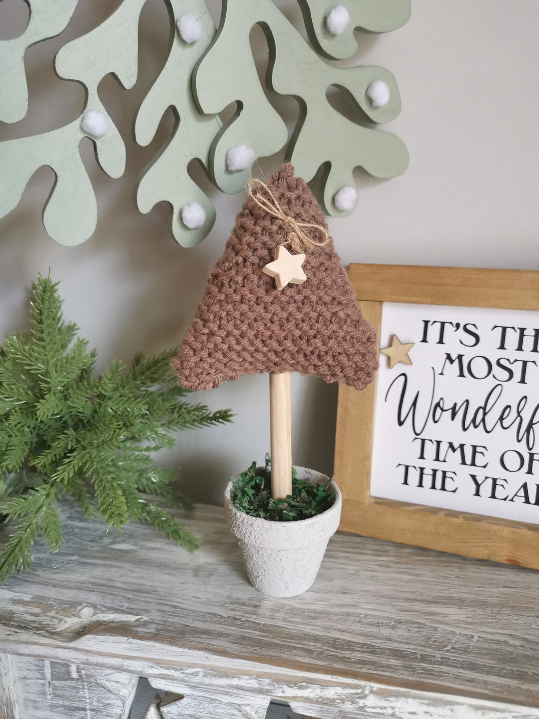 Brown Knitted Tree in Painted Terracotta pots