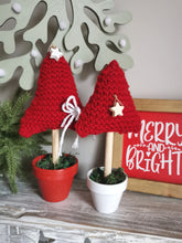 Load image into Gallery viewer, Red Knitted Tree in Painted Terracotta pots
