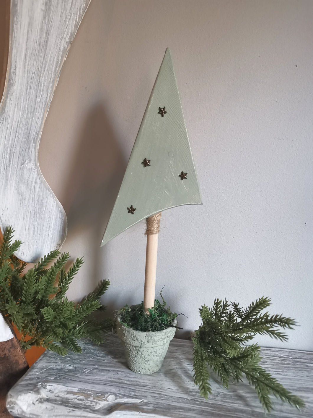 Angled wooden potted trees