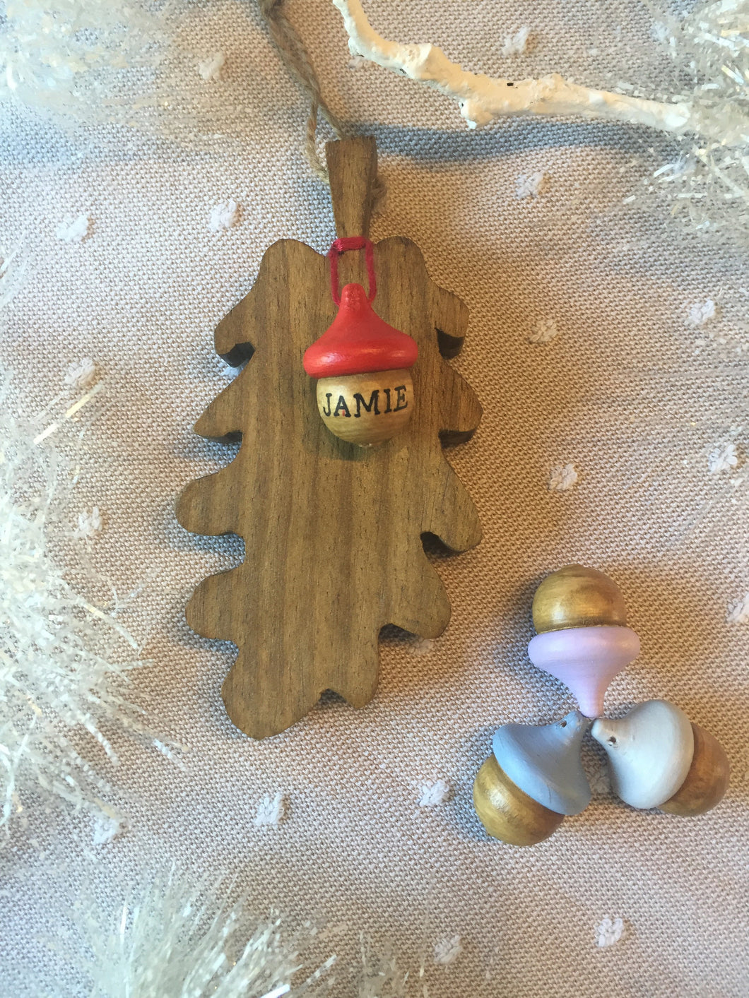 Wooden Hanging Oak Leaf & personalised Acorn - children gift keepsake memory Mother's Day Easter home decor New Home Gift