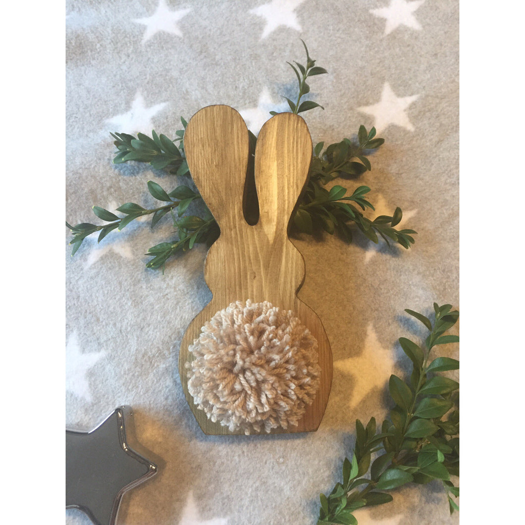 Freestanding Wooden Rabbit Bunny with Fawn pom pom tail Easter Gift Nursery Home Decor Personalised