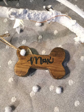 Load image into Gallery viewer, Christmas Tree Decoration, Wooden Dog Bone, Personalised Home Decor Gift,
