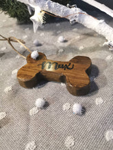 Load image into Gallery viewer, Christmas Tree Decoration, Wooden Dog Bone, Personalised Home Decor Gift,
