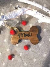 Load image into Gallery viewer, Christmas Tree Decoration, Wooden Dog Bone, Personalised Home Decor Gift,
