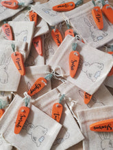 Load image into Gallery viewer, Easter Treat Bags  , Burlap bag with personalised wooden carrot
