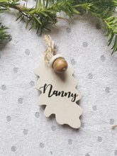 Load image into Gallery viewer, Personalised Gift Wooden Hanging Oak Leaf &amp; Wooden Acorn - children gift keepsake memory Teachers Gift, home decor,
