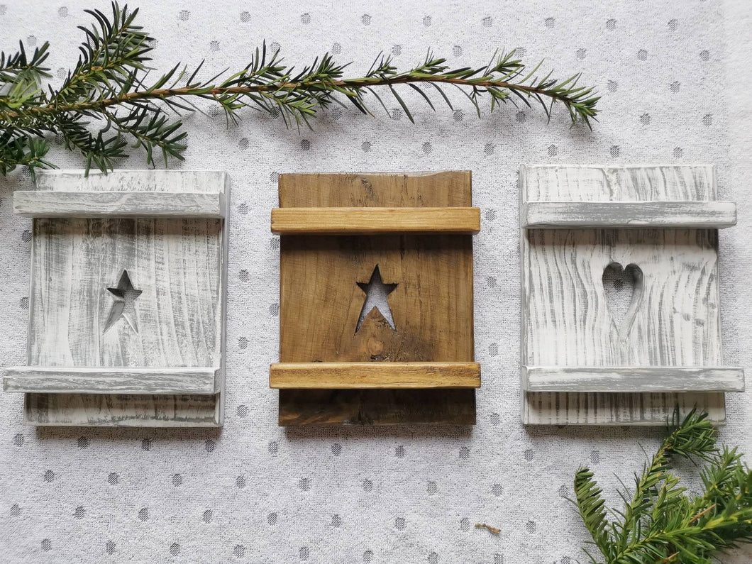 Small wooden shutter, spring home decor display, hearts or stars, rustic interiors, gift, homewares