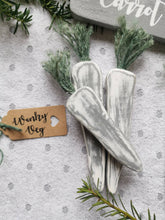 Load image into Gallery viewer, Set of 3 Wooden Carrots, Spring decor, rustic primitive farmhouse Country kitchen, wonky veg, vegetable display
