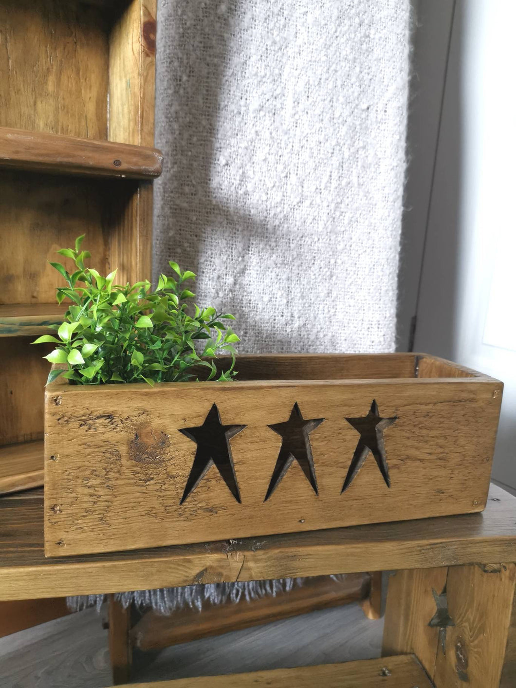 Rustic wooden Star Crate, storage home decor, hearts or stars, country decor plant display
