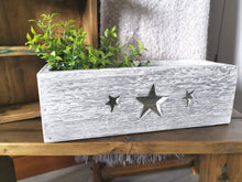 Load image into Gallery viewer, Rustic wooden Star Crate, storage home decor, hearts or stars, country decor plant display
