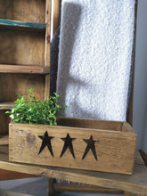 Load image into Gallery viewer, Rustic wooden Star Crate, storage home decor, hearts or stars, country decor plant display
