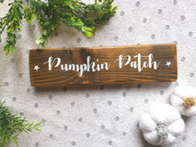 Load image into Gallery viewer, Rustic wooden Pumpkin Patch sign, Autumn decor Farmhouse Country kitchen GREY, Pink, Cream, Blue
