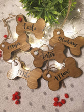 Load image into Gallery viewer, Christmas Tree Decoration, Wooden Dog Bone, Personalised Home Decor Gift,
