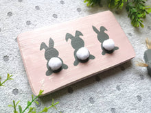 Load image into Gallery viewer, Wooden bunny sign, Rabbit plaque, home interiors, tiered tray decor, Easter accessories
