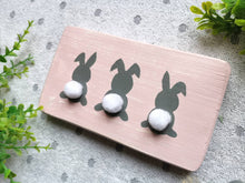 Load image into Gallery viewer, Wooden bunny sign, Rabbit plaque, home interiors, tiered tray decor, Easter accessories
