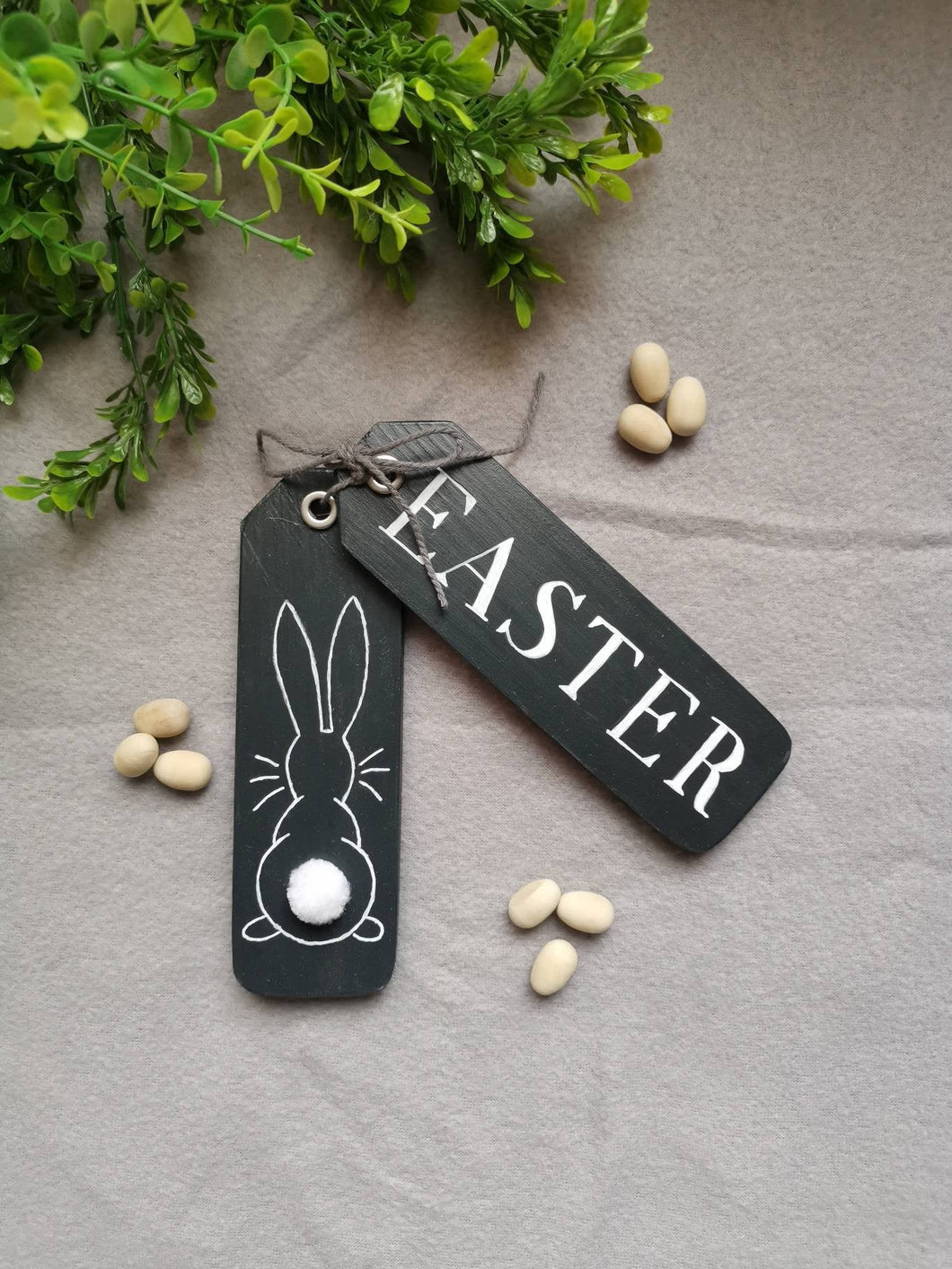 Wooden Easter Tags, Easter signs, spring decor, tiered tray accessories, Monochrome, wooden Hanging tags,