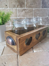 Load image into Gallery viewer, Tea coffee sugar cannisters with holder, wooden jar storage, kitchen accessories
