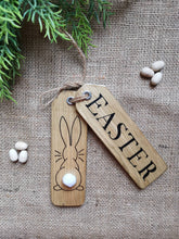 Load image into Gallery viewer, Wooden Easter Tags, Easter signs, spring decor, tiered tray accessories, Monochrome, wooden Hanging tags,
