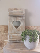 Load image into Gallery viewer, Rustic Shutter Panel, wooden primitive home decor, heart shutter, rustic white interiors
