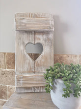 Load image into Gallery viewer, Rustic Shutter Panel, wooden primitive home decor, heart shutter, rustic white interiors
