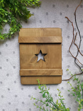 Load image into Gallery viewer, Small wooden shutter, spring home decor display, hearts or stars, rustic interiors, gift, homewares
