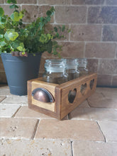 Load image into Gallery viewer, Tea coffee sugar cannisters with holder, wooden jar storage, kitchen accessories
